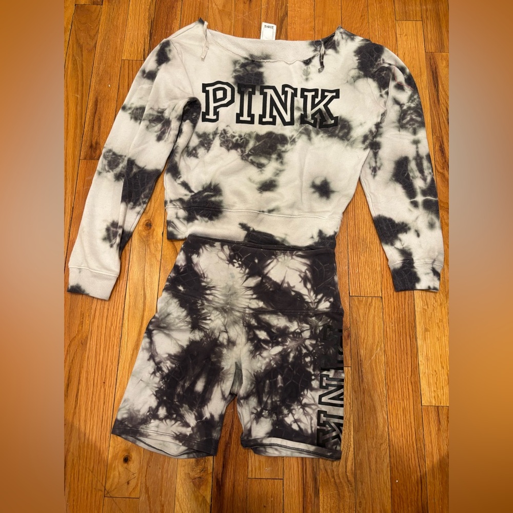 Pink off-shoulder tie die set